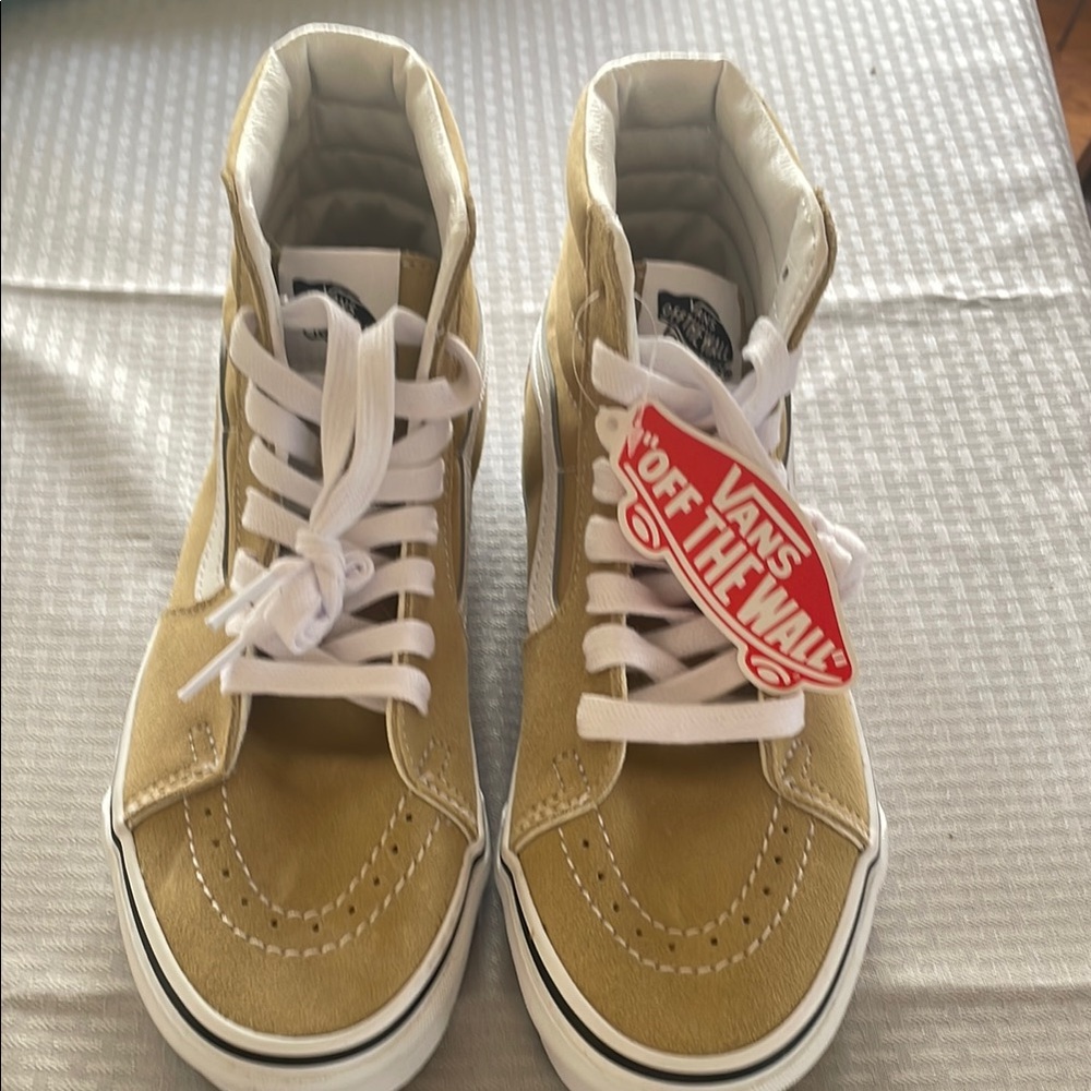 Vans High-Top Sneakers in Tan and White